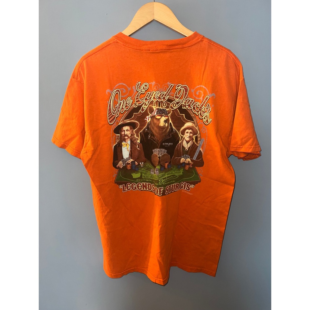 One Eyed Jacks Saloon Sturgis Legends Pocket T-Shirt Orange Graphic Mens L